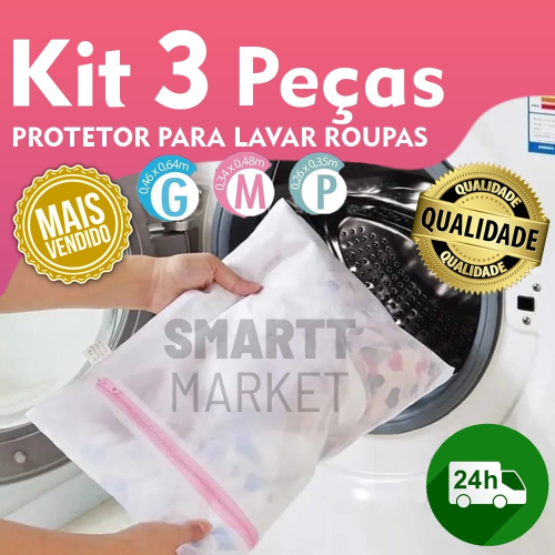 Kit 3 Sacos de lavar roupas, protetor para lavar roupas