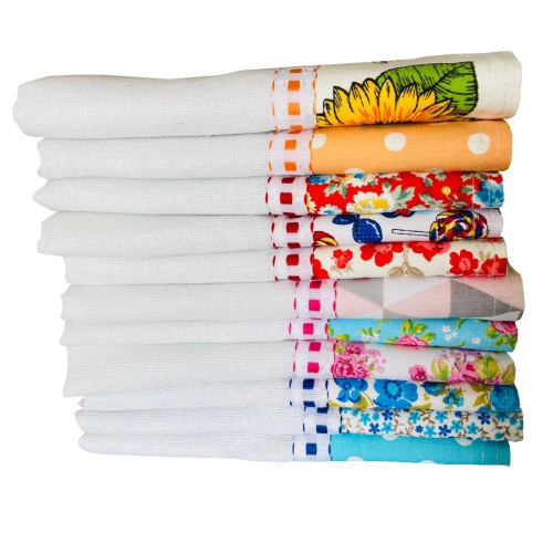 Pano De Prato Barrado Atacado Kit Com 10 Peças