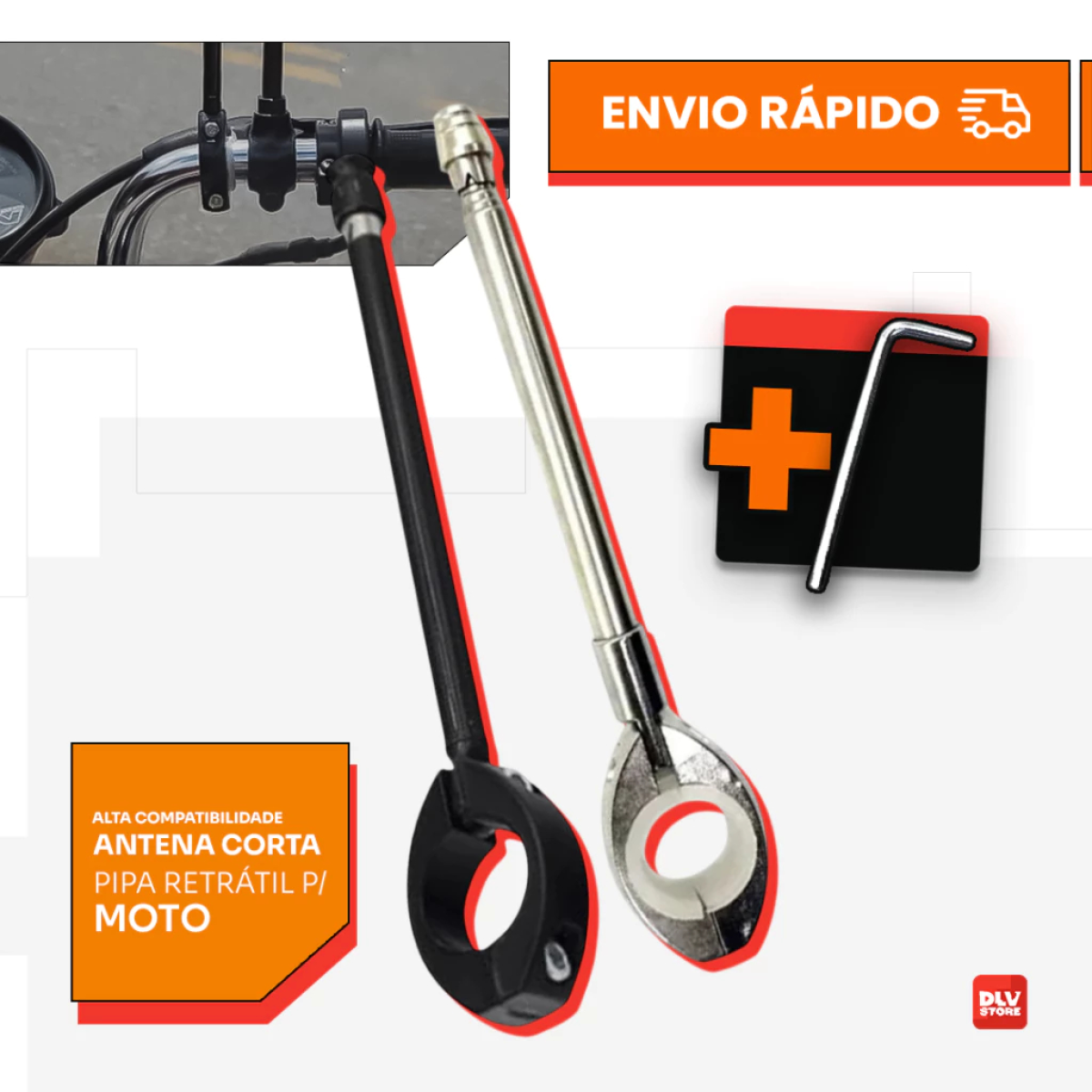Antena Corta Pipa Moto Retrátil Anti Cerol Aço Inox Guidão
